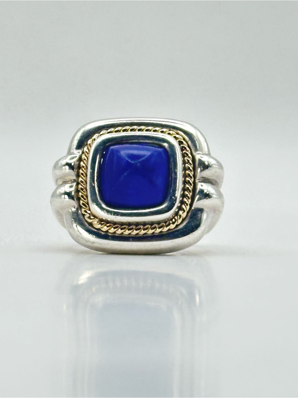 Tiffany & Co VINTAGE Sterling Silver & 18 Kt Gold Lapis Lazuli Rope Ring Sz 7.5 - Picture 3 of 14
